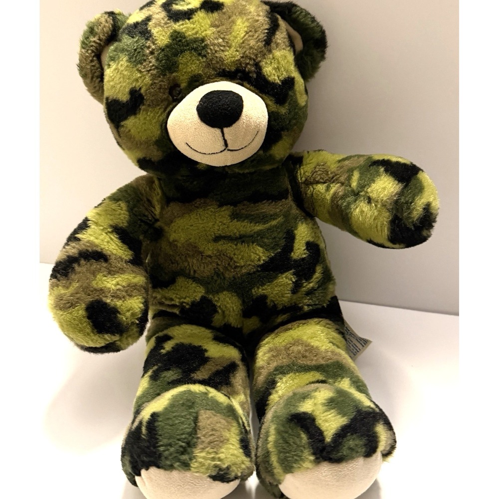 Build A Bear Camouflage Teddy‎ Bear Plush Green Black Stuffed Animal 16 in